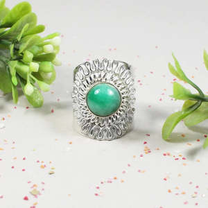 แหวนเงินสเตอริ92.5ที่มีรูปแบบทางเรขาคณิตอัญมณี chrysoprase ธรรมชาติและตัดรูปไข่โรเดียมชุบเครื่องประดับที่ดี - Product Image 5