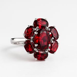 Bague de fiançailles et de mariage tendance pour femme en forme de fleur avec pierre précieuse grenat, argent 925 plaqué rhodium, pour cadeau d'anniversaire et fête - Product Image 3