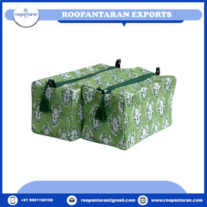 Bolsa de cosméticos de lona Bloque de mano indio Impreso Algodón Acolchado con bolsa de cosméticos de algodón acolchado Juego de 2 para la venta al precio más bajo - Product Image 5