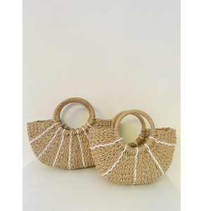 Subtle Patterns Two Handles Open Closure New Arrival Eco Friendly Vintage Style Durable Handicraft Water Hyacinth <b>Flowers</b> Women - Product Image 1