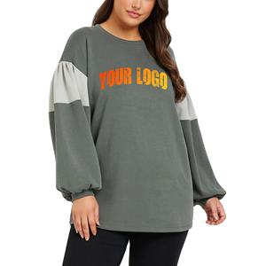 Vente en gros logo personnalisé DTG imprimé 100% coton bloc de couleur ras du cou surdimensionné épaule tombante couleur unie sweats pour femmes - Product Image 1