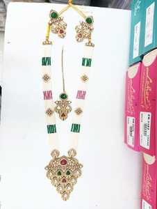 Flower Indian Fancy Traditional Motipearl& Kundan <b>Long</b> Mala Gold Tone Kundan Pearl <b>Long</b> Necklace With Matching <b>Earring</b> Set Women - Product Image 2