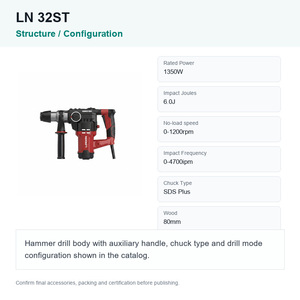 Linoon LN สว่านเจาะแบบฆ้อน32ST 32มม. SDS-Plus เครื่องมือไฟฟ้าสำหรับอุตสาหกรรม - Product Image 2