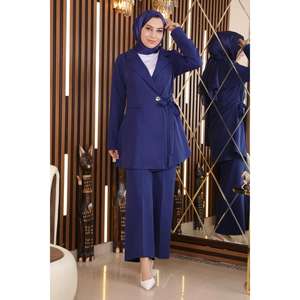 Ensemble décontracté indigo avec ceinture 88049, hauts mi-longs à col rond et manches longues, coupe classique, tailles 2XL et XL, tissu 100% polyester - Product Image 1