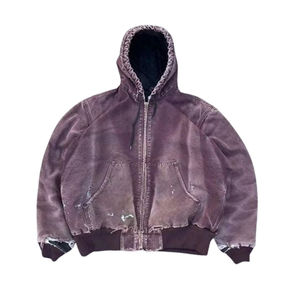 Sweat-shirt personnalisé en détresse avec capuche à cordon de serrage, sweat à capuche en denim zippé et délavé à l'acide pour les vêtements de rue - Product Image 6