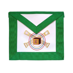 Mandil Cuadrado de Cuero de Quinto Grado del Rito Escocés, Blanco con Moiré Verde, Hecho a Mano con Excelente Artesanía para Masonería - Product Image 1