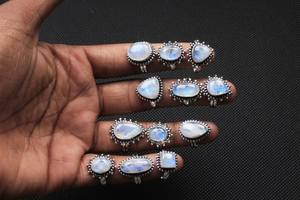 Anillos de piedras preciosas de piedra lunar arcoíris Natural joyería de gemas de plata esterlina 925 joyería de plata marcada - Product Image 3