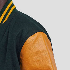Chaqueta Varsity Unisex Personalizada al por Mayor, Cuerpo de Lana, Mangas de Cuero, Cierre de Cremallera, Diseño Retro Americano con Parches - Product Image 5