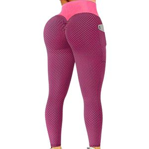 Pantalon de yoga à taille haute à motif léopard en nid d'abeille avec fermeture élastique et poche, confortable, écologique, leggings 100% nylon - Product Image 2