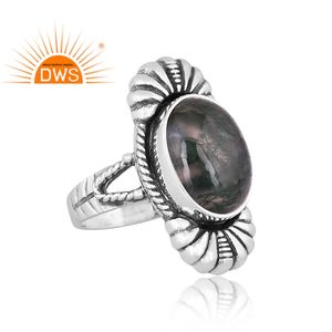 Anillo de declaración de piedras preciosas de ágata de musgo verde Natural de plata de ley oxidada más vendida, joyería para mujer, regalo para ella - Product Image 3