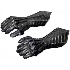 Guantes de armadura personalizados de acero chapado en plata negra antigua, guantes cruzados de caballero Medieval pulido para hombres, regalo de Metal Premium - Product Image 1