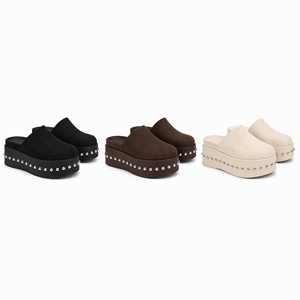 Mules à plateforme cloutées pour femmes, bout rond fermé, en faux daim, à enfiler, semelle épaisse, mode décontractée - Product Image 5