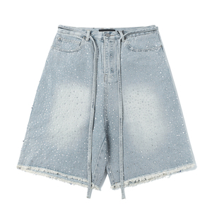 Short en jean personnalisé pour hommes Short baggy en jean strass streetwear pour hommes Short en jean - Product Image 6