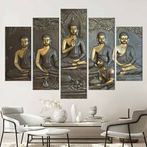 <b>Large</b> Printed <b>Canvas</b> <b>Wall</b> Art: Buddha Statue Meditation Decor,5P Mix:Gallery Wrap - Product Image 1