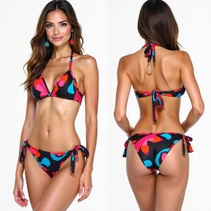 Nuevo Conjunto de Bikini de Dos Piezas para Mujer, Color Sólido, Estampado Animal, Sexy, Talla Grande, Cintura Alta, Decoraciones de Cristal, Tela de Spandex/Nailon - Product Image 1