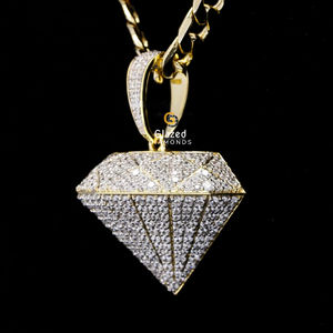 Forma de diamante Corte brillante único Moissanite VVS Claridad Totalmente helado 10K Oro blanco Unisex HipHop Colgante y encanto - Product Image 5