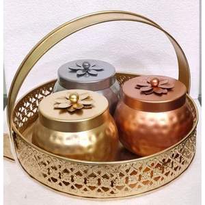 โถใส่ผลไม้อบแห้งชุบทองแดงวินเทจ พร้อมตะกร้าเหล็กหรูหรา เป็นมิตรกับสิ่งแวดล้อม ขนาด 400 มล. สำหรับร้านอาหาร พร้อมฝาปิด - Product Image 1