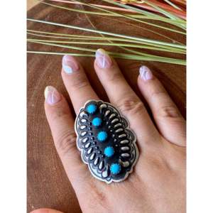 Leander Tahe <b>Turquoise</b> & Sterling Silver Adjustable Concho <b>Ring</b> Size 9-Gift - Product Image 2