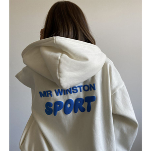 Sudaderas con capucha personalizadas azules al por mayor de espuma 3D de algodón de gran tamaño logotipos inspirados en grafiti calidad Sudadera con capucha de impresión de soplo de peso pesado - Product Image 3