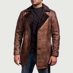 <b>Men's</b> Cinnamon Distressed Leather Fur <b>Coat</b> - Product Image 1