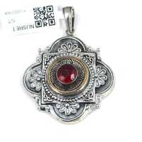 Pendentif Constantine en argent sterling 925 et bronze avec zircon rouge |   Bijoux turcs faits à la main