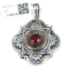 Pendentif Constantine en argent sterling 925 et bronze avec zircon rouge |   Bijoux turcs faits à la main - Product Image 1