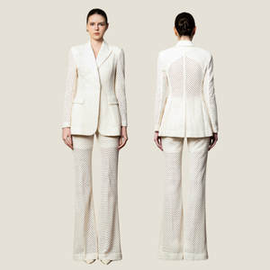 Pantalon formel pour femmes NADIA pantalon évasé taille haute tissu treillis rustique vêtements pour femmes marque de luxe en gros - Product Image 5