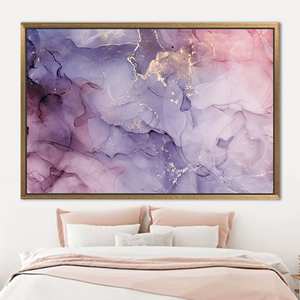 Impression sur toile d'art abstrait en marbre violet et rose moderne - Décoration murale élégante, 1P : encadré doré - Product Image 1