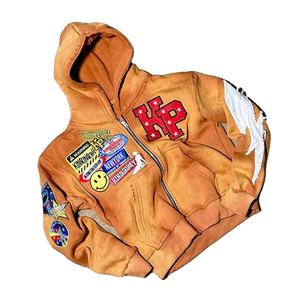 Sudadera con logotipo personalizado lavado ácido sol desteñido heavyweight Basics alta calidad térmica francés Terry Puff estampado completo con cremallera sudaderas con capucha - Product Image 3