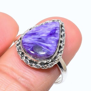 Joyería de piedras preciosas de Charoite para mujer, anillo de estilo bohemio de plata, joyería de plata de ley 925, anillo hecho a mano de tendencia, Regalo para mamá - Product Image 3