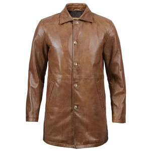Abrigo de Cuero Genuino Premium para Hombre, Prenda Exterior Duradera de Color Marrón para Invierno, Chaqueta de Moda para Motocicleta con Corte Ajustado y Elegante - Product Image 1