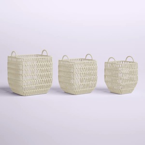 Ensemble de 3 paniers en macramé blancs pour le rangement à domicile, organisation, rangement décoratif pour le salon, la chambre à coucher et le bureau, en provenance d'Inde - Product Image 2