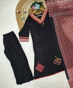 FANCY RAYON SLUB APPLIQUE WORK TOP-BOTTOM with DUPATTA FESTIVE WEAR IN-STOCK COTTON BLEND MULTI COLOR <b>Women's</b> Ethnic Garment - Product Image 5