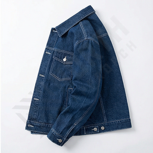Veste en jean de haute qualité pour homme, col montant, vêtement d'extérieur élégant, logo personnalisable sur le devant, collection tendance - Product Image 3