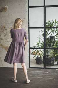 ชุดเดรสผ้าลินินทรงหลวมสำหรับผู้หญิงทำด้วยมือสำหรับฤดูร้อนชุดเดรสกระโปรงกว้างผ้าลินินคลาสสิก - Product Image 4