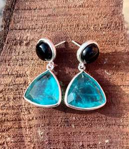 925 Sterling Silver Paraiba Tourmaline With Black Obsidian <b>Earring</b> , <b>Beautiful</b> Women <b>Earring</b> . - Product Image 3