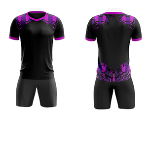 Uniforme de Fútbol de Poliéster Económico al por Mayor, Personalizable con Logotipo, Nombre y Número, Conjunto Completo Elegante en Negro y Morado - Product Image 2