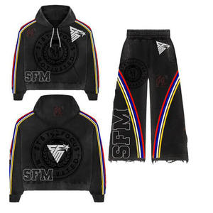 Conjunto Deportivo Extra Grande para Hombre, Pantalones Holgados de 450 GSM, Tres Rayas de Colores, Logotipo DTG Estampado, Sudadera y Pantalones Extra Grandes - Product Image 4