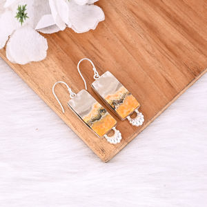 Latón Chapado en plata hecho a mano Bumble Bee Jasper rectángulo piedra preciosa colgante pendiente diseñador pendientes latón mujer joyería - Product Image 3