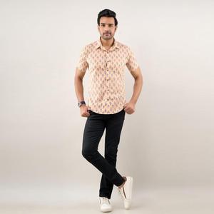 Men's Brownish Peach Floral Casual Shirt 100% Cotton Poplin Regular Fit Button-<b>Up</b> Collar Breathable Size 6XL for Summer Fashion - Product Image 6