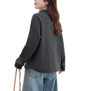 Sweat-shirt à capuche en laine peignée écologique pour adolescentes et femmes, coupe décontractée, chaud, coupe-vent, épais, imprimé, col rond, style lanterne, pour l'hiver - Product Image 6