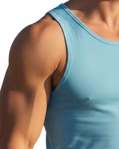<b>Men</b> Sleeveless Tank Top Muscle Fit Athletic <b>Gym</b> Wear Stretch Fabric Solid Sky Blue Color Fitness <b>Vest</b> Customized Wholesale - Product Image 6