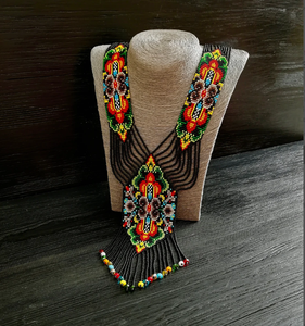 Beautifully Handmade Trendy <b>Long</b> Art Colorful Geometric Beadwork Tassel <b>Necklace</b> Boho Jewelry Seed Bead <b>Necklace</b> - Product Image 1