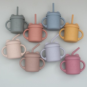 Tasse d'apprentissage en silicone résistante aux chutes et aux hautes températures pour nourrissons et jeunes enfants, avec tube d'aspiration binaural pour repas - Product Image 2
