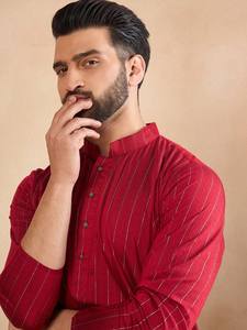 Nouvelle dernière broderie en viscose avec séquence fantaisie multicolore Collection Kurta pour hommes prêts à l'emploi - Product Image 2