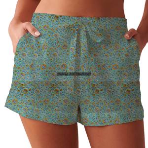 Nouveaux shorts pour femmes, imprimé floral en bloc, coupe décontractée, coton, imprimé à la main, shorts pour femmes, shorts d'été à imprimé en bloc - Product Image 5
