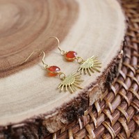 Boucles d'oreilles pendantes pour femme en laiton plaqué or 18 carats, forme ronde, quartz, style demi-rayon de soleil tendance