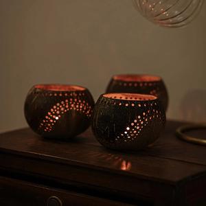 Candelabro de coco natural antiguo, soporte hecho a mano para té, conchas de coco, cantidad a granel - Product Image 6