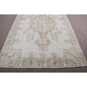 5,9x9 ft Large Vintage Rug, Turkish Rug, White <b>Yellow</b> Southwestern <b>Wool</b> Rug - Product Image 5