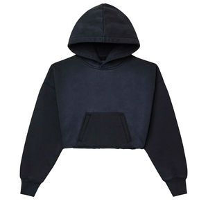 Sudadera recortada de alta calidad, Diseño de manga en contraste, mezcla de algodón suave con capucha, estilo informal de invierno, bolsillo frontal, longitud corta - Product Image 6